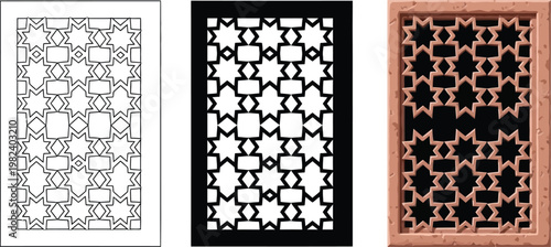 Intricate geometric pattern Islamic art inspired lattice design for architectural elements decorative screen or background