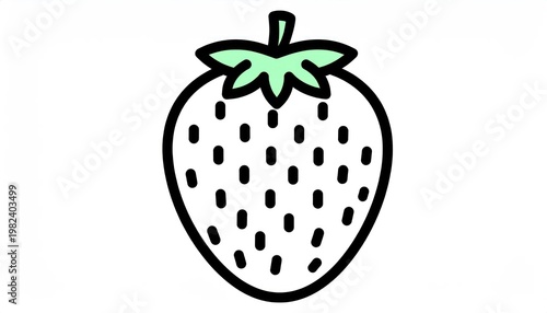 Simple Hand Drawn Strawberry Icon with Green Leaves.