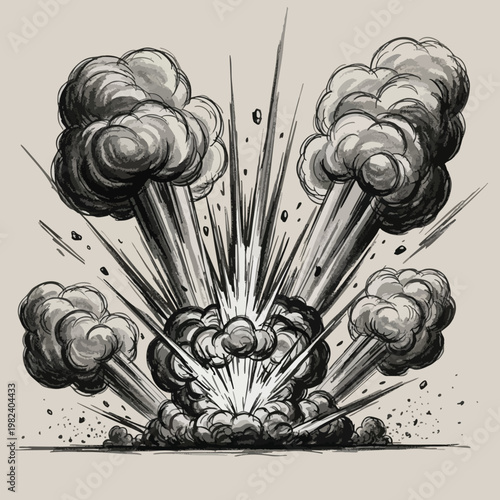 Dynamic Explosion Illustration with Smoky Clouds and Impact Lines