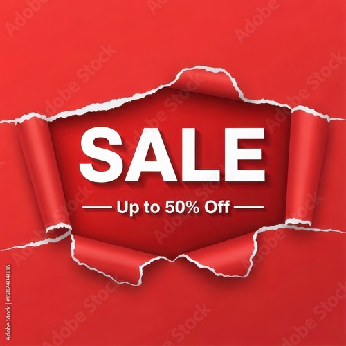 Torn brown paper with sale up to fifty percent off text