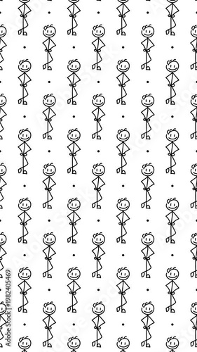 Doodle Stick Figure Pattern, Hand Drawn Character Icons with Vortex Animation on White Background, Motion Graphics Seamless Loop, 9:16 Vertical Video