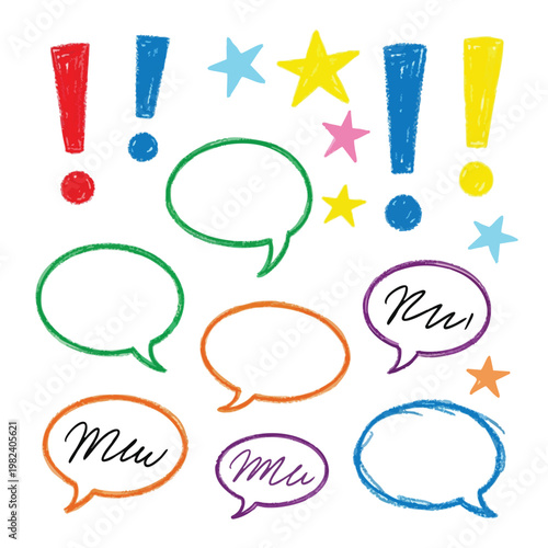 Colorful Speech Bubbles and Exclamation Marks for Communication and Expression