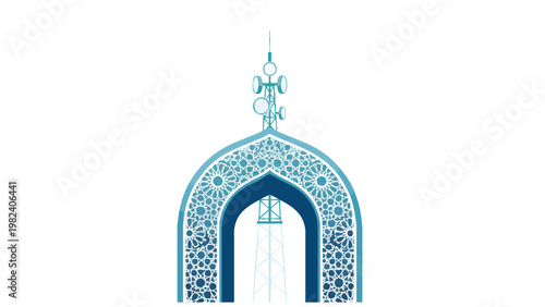 Islamic Mosque Architecture Decorative Archway with Islamic Geometric Patterns and Antennae