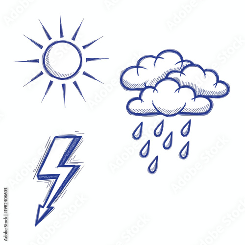 Weather Symbols for Sunny Cloudy Rainy and Stormy Conditions