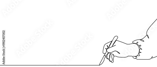 continuous line style The doctor's hand is holding a surgical knife. Minimalist vector illustration isolated on white background Editable stroke.