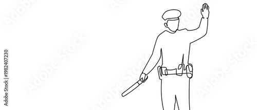 continuous line style traffic police officer Minimalist vector illustration isolated on white background Editable stroke.
