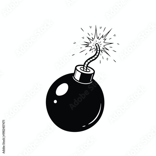 Creative Illustration of a Classic Black Bomb with a lit Fuse for Disaster or Warning Concept