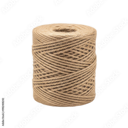Large roll of natural jute twine or string tightly wound for crafting purposes