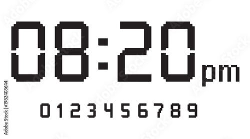 Digital pixel clock displaying 8:20 pm with retro LED numbers and keypad background