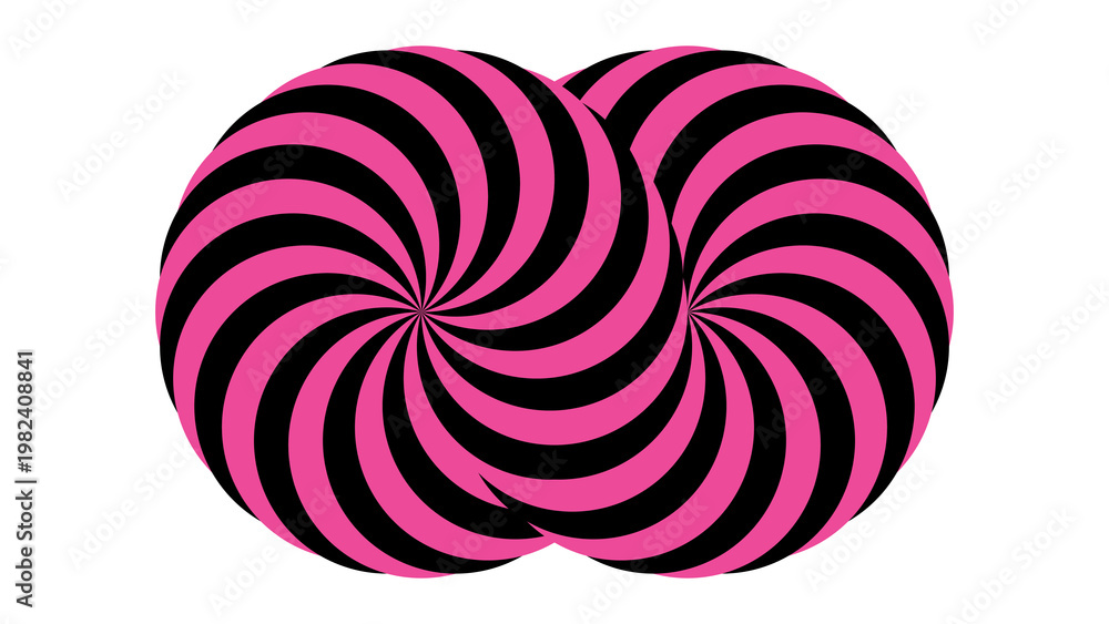 Abstract hypnotic pink and black spiral vortex with overlapping circular swirling lines on transparent background.