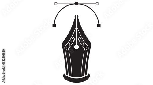 Elegant black fountain pen with gold nib suspended on minimalist hanger against Transparent Background