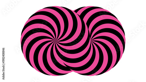 Abstract hypnotic pink and black spiral vortex with overlapping circular swirling lines on white.