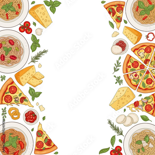 A delicious assortment of Italian food including pizza and pasta