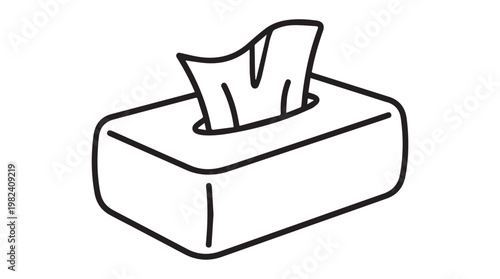 Minimalist line art tissue box with single tissue pulled out isolated on Transparent Background