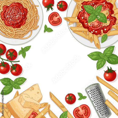 A delicious Italian meal with pasta and fresh ingredients