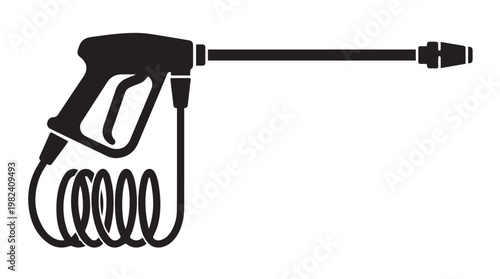 Hand holding pressure washer gun with high powered spray nozzle isolated on Transparent Background