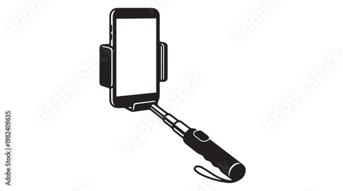 Smartphone mounted on extendable selfie stick for mobile photography and video recording