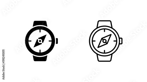 Wristwatch compass icon. outline glyph flat filled line style