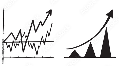 Financial growth and market volatility trends illustrated with ascending line graphs and histogram