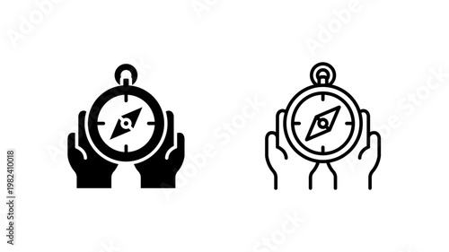 Cupped hands compass icon. outline glyph flat filled line style