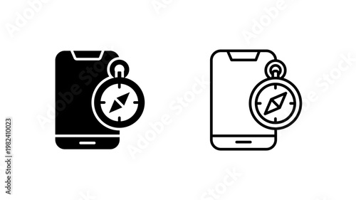 Smartphone compass icon. outline glyph flat filled line style