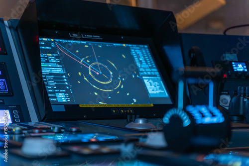 Принти на полотні ECDIS radar display showing vessel navigation track with joystick control
