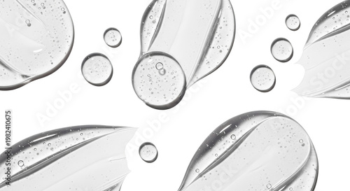 Liquid gel texture Drops beauty serum Transparent skin care product swatches on a white background