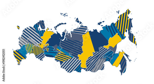 Russia map with colorful patterns.