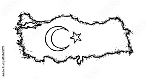 Turkish flag on a map outline.