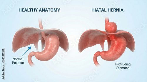 Hiatal Hernia vs Healthy Stomach Anatomy Diaphragm 3D