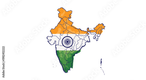 Indian map with national flag colors.