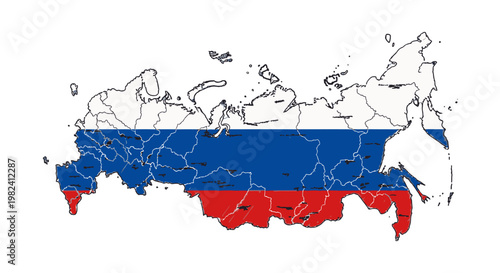 Russia map with flag colors illustration.