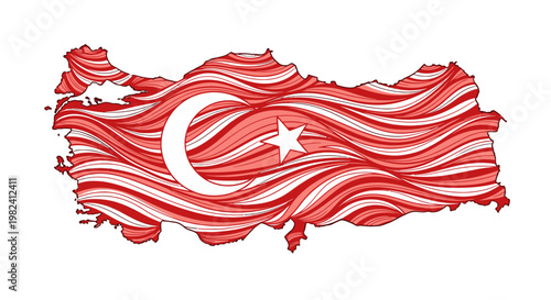 Turkish flag map illustration with wavy lines.