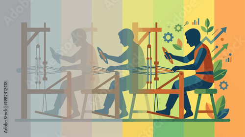 A compelling flat design illustration depicting the hopeful revival and restoration of traditional lost cultural arts, symbolizing renewed interest and preservation efforts.