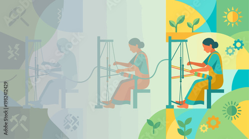 A compelling flat design illustration depicting the hopeful revival and restoration of traditional lost cultural arts, symbolizing renewed interest and preservation efforts.