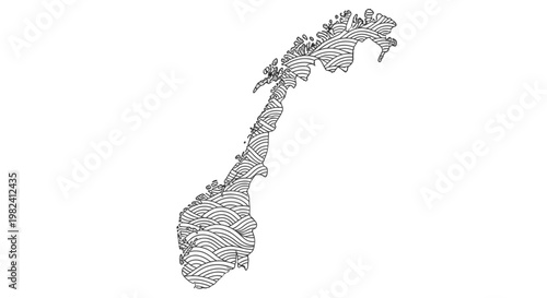 A black and white illustration of Norway.