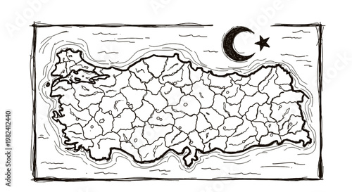 Turkey map with crescent moon symbol.