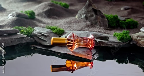 Unique red perfume with the scent of ozone and desert.