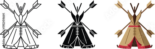 Native American teepee with crossed arrows tribal symbol illustration for cultural design isolated on white background