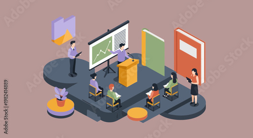 Isometric Academic Presentation and Business Seminar Illustration