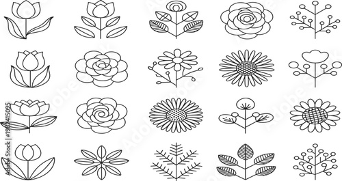Assorted Flower and Plant Icons tulip rose