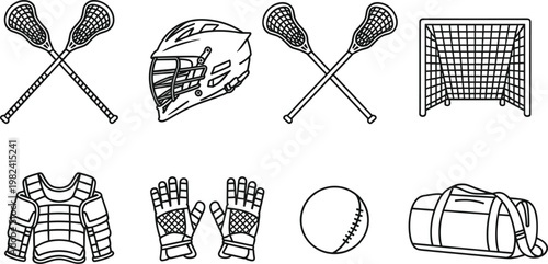 Lacrosse Sports Equipment Icons Set stick