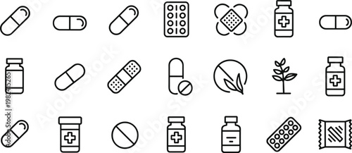 Medical Icons Collection With Pills And Bottles medicine