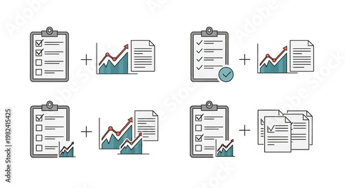 Business documents and graphs combined.