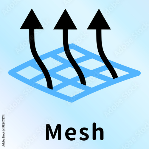 メッシュ素材の機能性アイコン。通気性に優れた衣類やスポーツウェアのピクトグラム。 Mesh material functional icon. Pictogram for highly breathable clothing and sportswear.