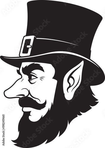 Funny cartoon vector illustration of an old cowboy gentleman character with a mustache wearing a black hat and pirate costume silhouette