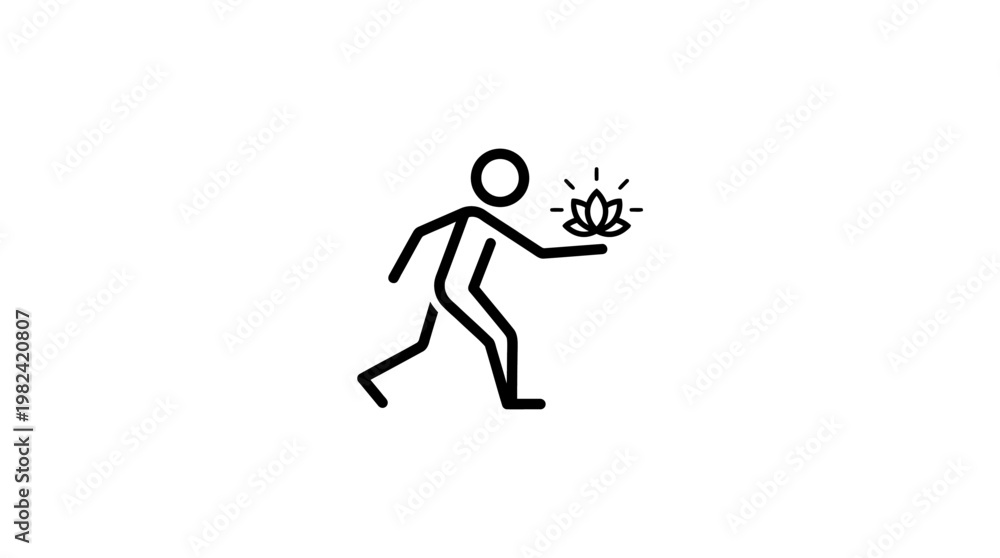 Fototapeta premium Minimalist Stick Figure Presenting Lotus Flower
