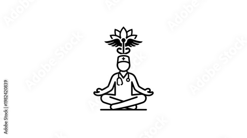 Meditating Doctor with Medical Symbol and Lotus Symbol