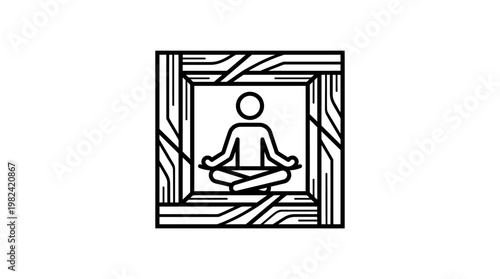 Meditating Figure Enclosed in Wooden Frame