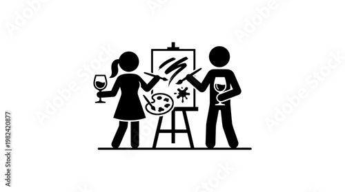 Couple Painting and Drinking Wine Together